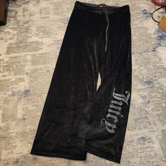 Juicy Couture Pants - Juicy Couture Bling Stud Black Velvet Velour Pull On Pants Large Lounge Pajama